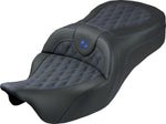 Saddlemen Roadsofa King Seat For Harley Davidson FLH 1868 ABS 2021 Lattice Stitched - Black/Blue