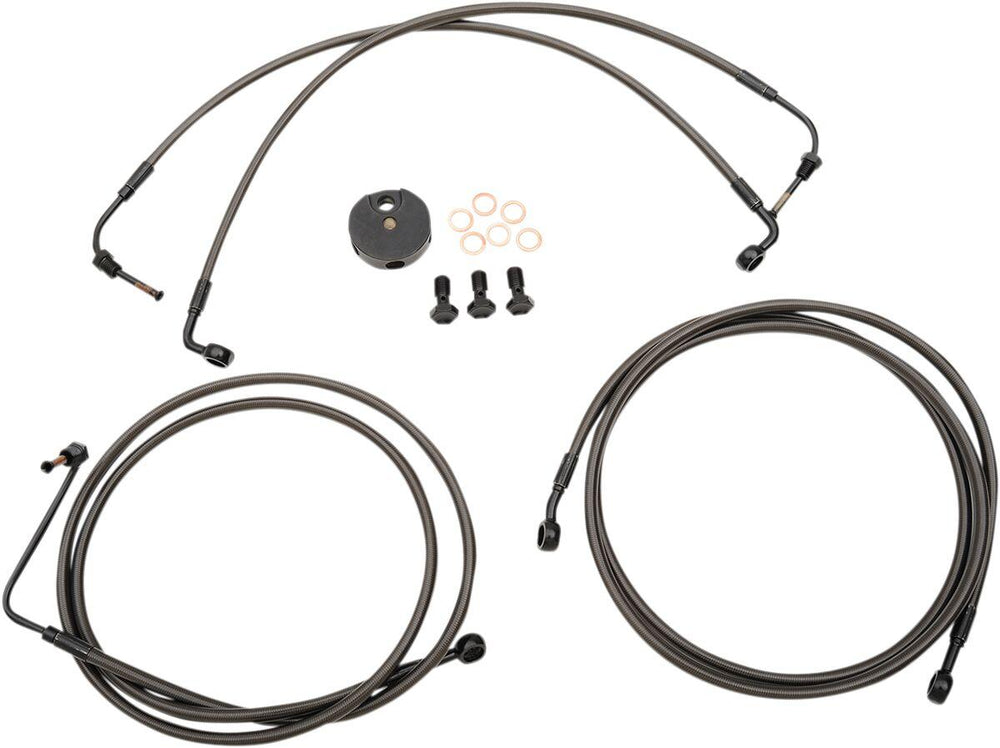 LA Choppers Midnight Braided Brake Hose Kit With ABS For Harley Davidson FLHR 1584 2008-2011 12" - 14" - Black/Midnight