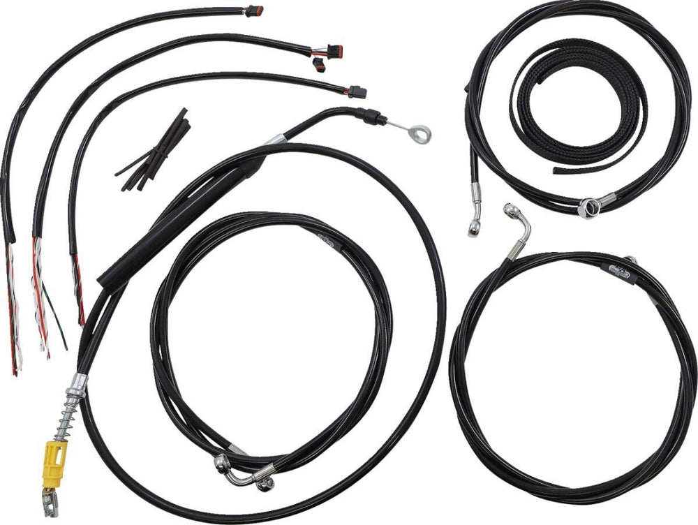LA Choppers Complete Black Vinyl Braided Handlebar Cable/Brake Hose Kit For Harley Davidson FLH 1868 ABS 2021 38 cm - 43 cm (15" - 17") - Black/Clear-Coated