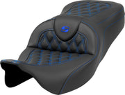 Saddlemen Roadsofa Lattice Stitch Seat For Harley Davidson FLHR 1584 2008 - Black/Blue (Driver Seat Length: 39.5 cm)