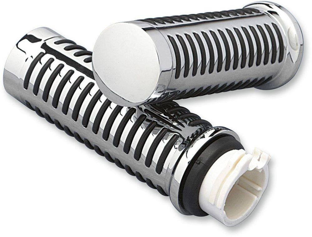 Drag Specialties Chrome O-Ring Design Grips For Harley Davidson FL 1200 1973-1977 - Black Chrome