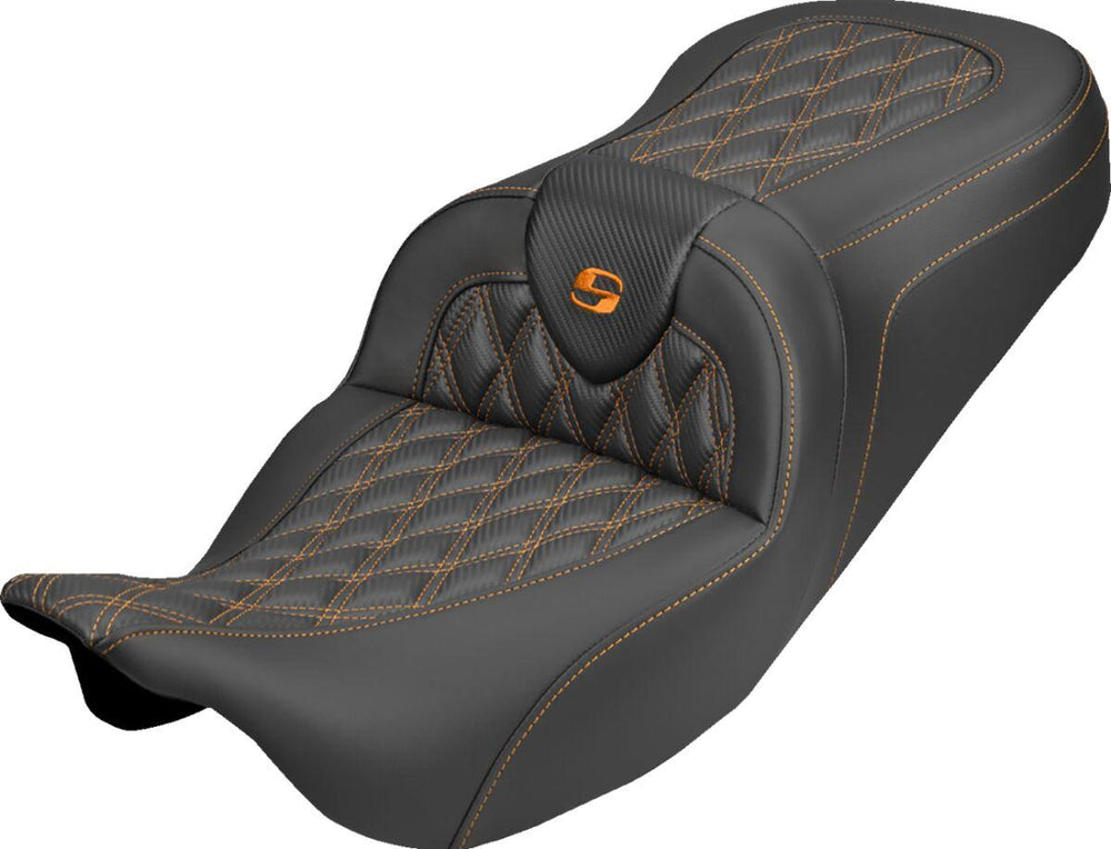Saddlemen Roadsofa Carbon Fibre Seat No Backrest  For Harley Davidson FLH 1868 ABS 2021 - Black/Orange