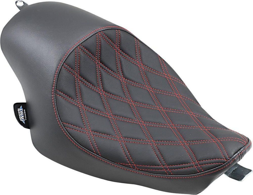 Drag Specialties 3 4 Solo Seat For Harley Davidson XL 1200 C 2004-2020 Double Diamond Red Stitching - Black Red