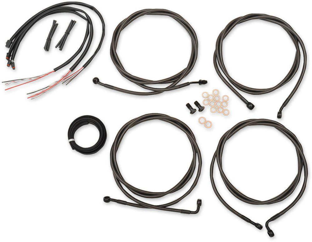 LA Choppers Complete Midnight Braided Handlebar Cable/Brake Hose Kit ABS For Harley Davidson FLHR 1750 2017-2019 30.5 cm - 35.5 cm (12" - 14") - Black/Clear-Coated