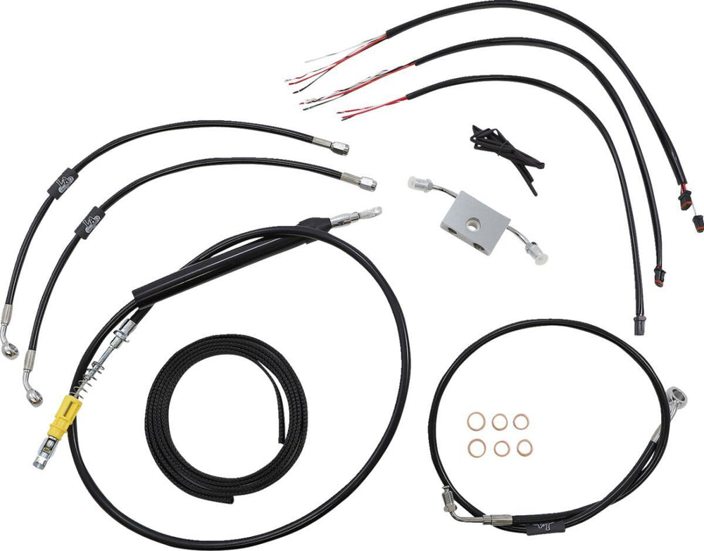 LA Choppers Complete Low Rider Black Vinyl Braided Handlebar Cable/Brake Hose Kit For Harley Davidson FLDE 1750 ABS 2018-2020 38 cm - 43 cm (15" - 17") - Black/Clear-Coated