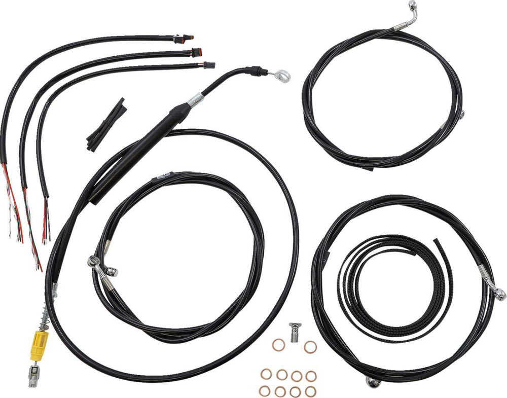 LA Choppers Complete Black Vinyl Braided Handlebar Cable/Brake Hose Kit For Harley Davidson FLH 1868 ABS 2021 45.5 cm - 51 cm (18" - 20") - Black/Clear-Coated