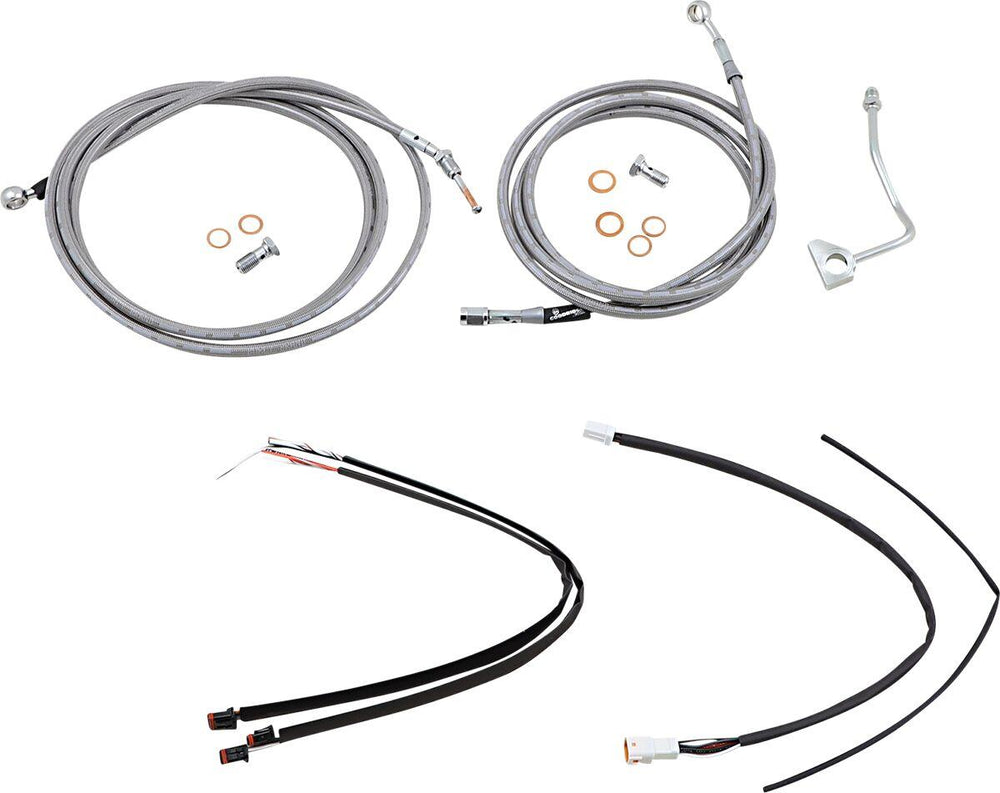 Burly Handlebar Cable Brake Hose Kit For Harley Davidson FLHR 1750 2017-2020 35.5cm (14") - Silver