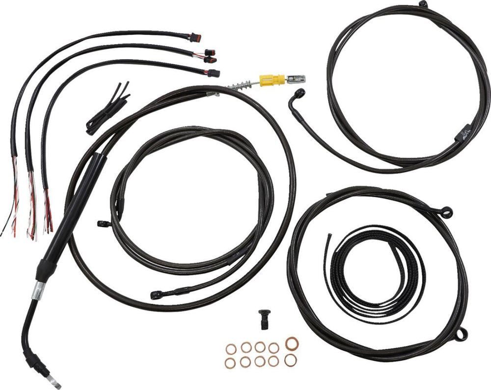 LA Choppers Complete Midnight Braided Handlebar Cable/Brake Hose Kit For Harley Davidson FLH 1868 ABS 2021 45.5 cm - 51 cm (18" - 20") - Black/Clear-Coated