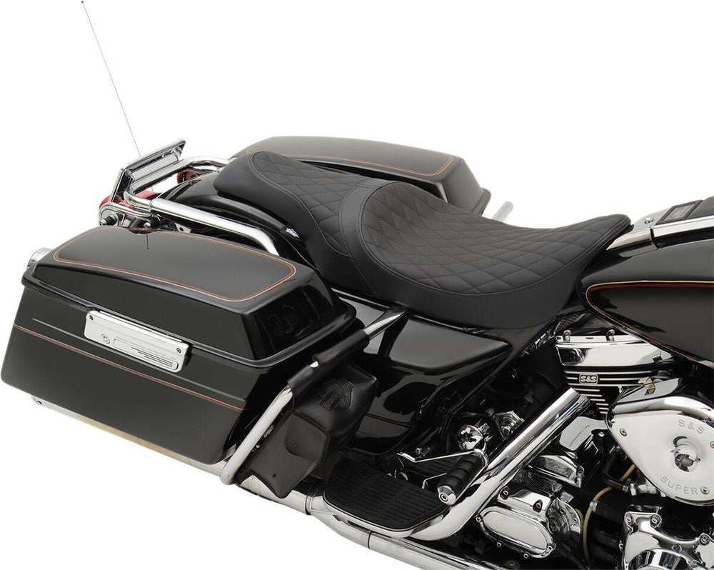 Drag Specialties Caballero 2 Up Diamond Vinyl Seat For Harley Davidson FLHR 1340 1997-1998 - Black