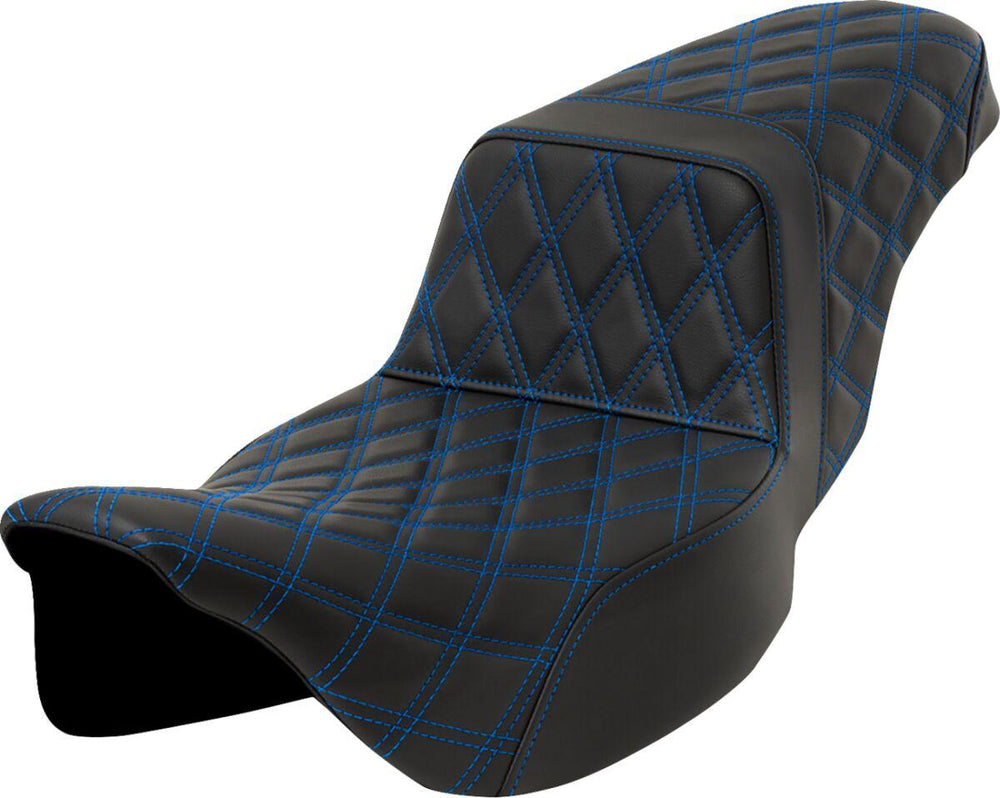 Saddlemen Lattice Stitch Step Up Seat For Harley Davidson FLHR 1584 2008 - Black/Blue (Driver Seat Length: 40.5 cm)