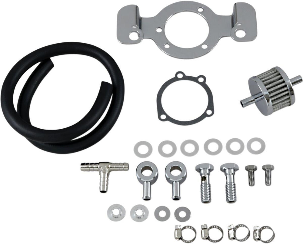 Drag Specialties Crankcase Breather with Support Bracket Kit For Harley Davidson XL 1200 C 1996-2006 - Black Chrome