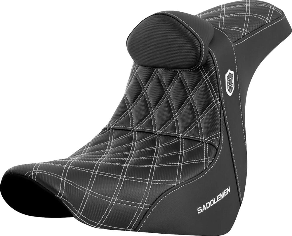 Saddlemen Pro Series SDC Performance Black Gripper Lumbar Grip Seat With Backrest For Harley Davidson FLSB 1750 2018-2021 - Black/White