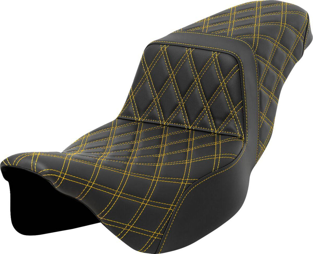 Saddlemen Lattice Stitch Step Up Seat For Harley Davidson FLHR 1584 2008 - Black/Gold (Driver Seat Length: 40.5 cm)