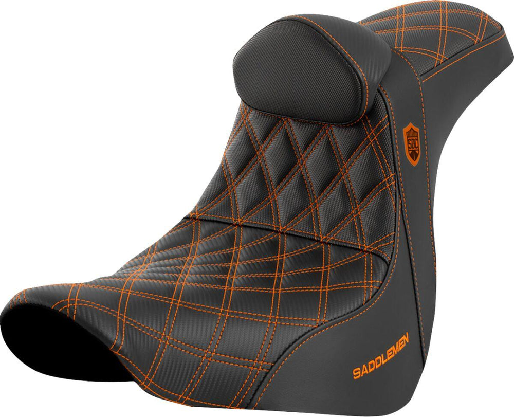 Saddlemen Pro Series SDC Performance Black Gripper Lumbar Grip Seat With Backrest For Harley Davidson FLSB 1750 2018-2021 - Black/Orange
