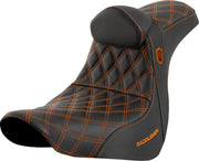 Saddlemen Pro Series SDC Performance Black Gripper Lumbar Grip Seat With Backrest For Harley Davidson FLSB 1750 2018-2021 - Black/Orange