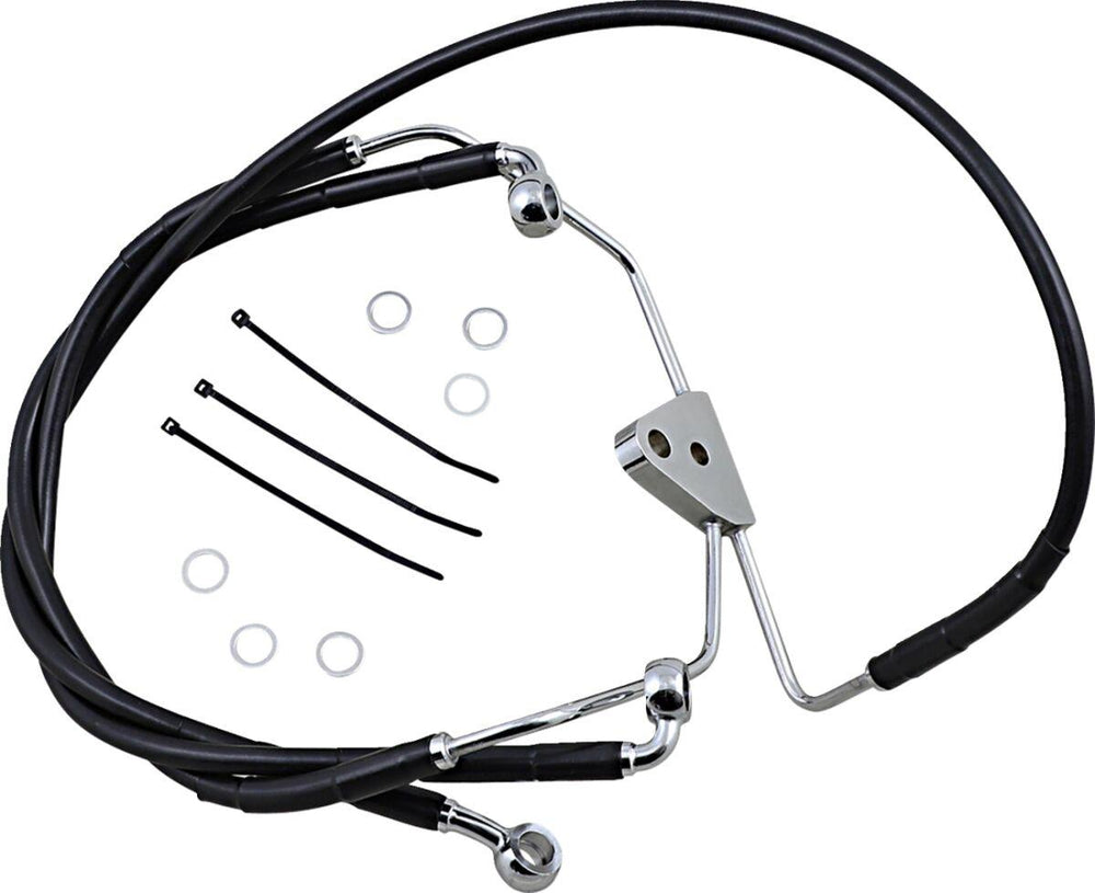 Drag Specialties Extended Length Vinyl Brake Hose Kit For Harley Davidson FLHR 1584 2008 Front - Black