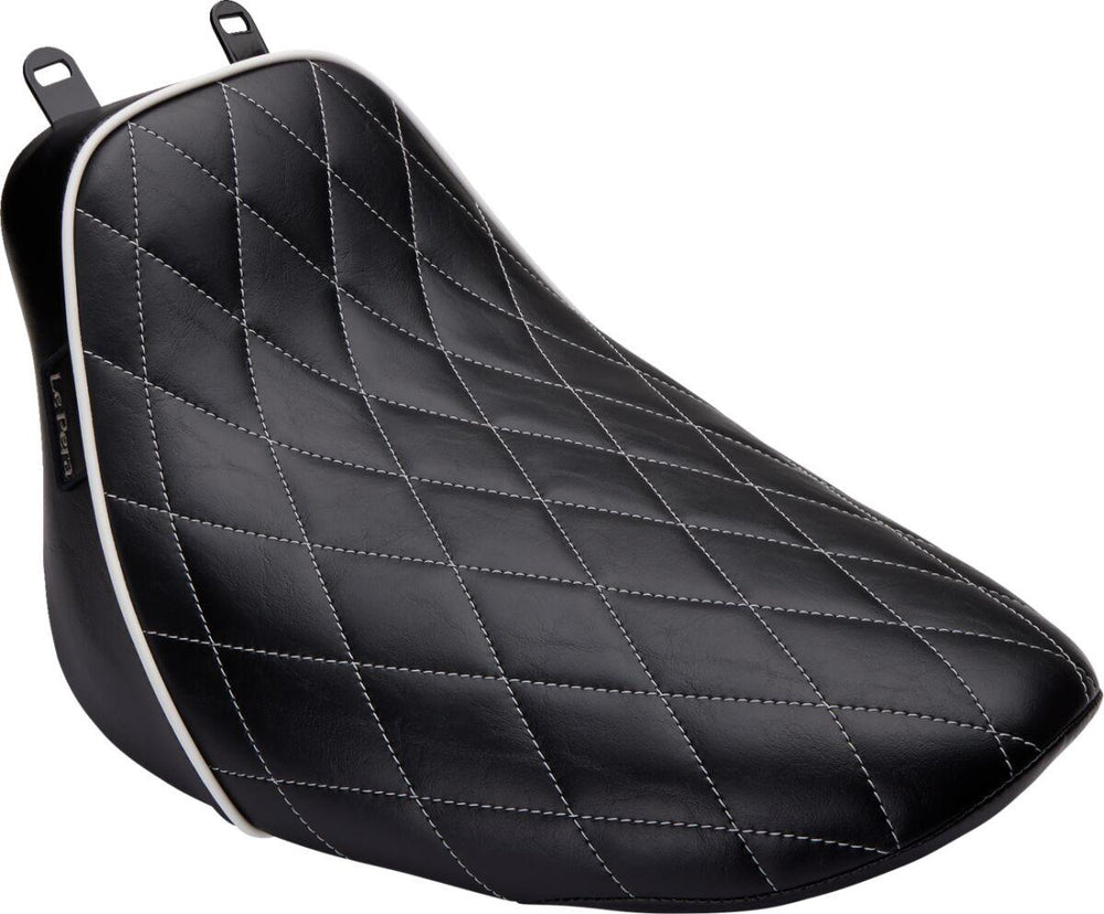 LE Pera Bare Bones Solo Seat For Harley Davidson FLDE 1750 ABS 2018-2020 Diamond Stitch/White Piping - Black/White