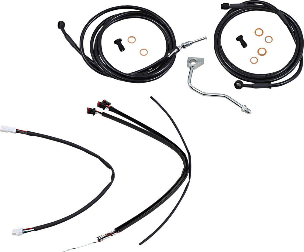 Burly Cable Line Kit for Ape Hanger Handlebars For Harley Davidson FLHR 1750 2017-2020 35.5cm (14") - Black Silver