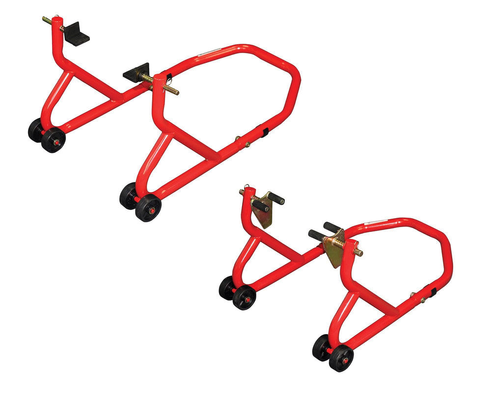 BikeTek Series 3 Front & Rear Track Paddock Stand Set - Red