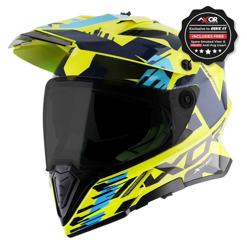 Axor Ghost Axor X-Cross Adventure Helmet - Neon Yellow/Blue Gloss – Ghostbikes