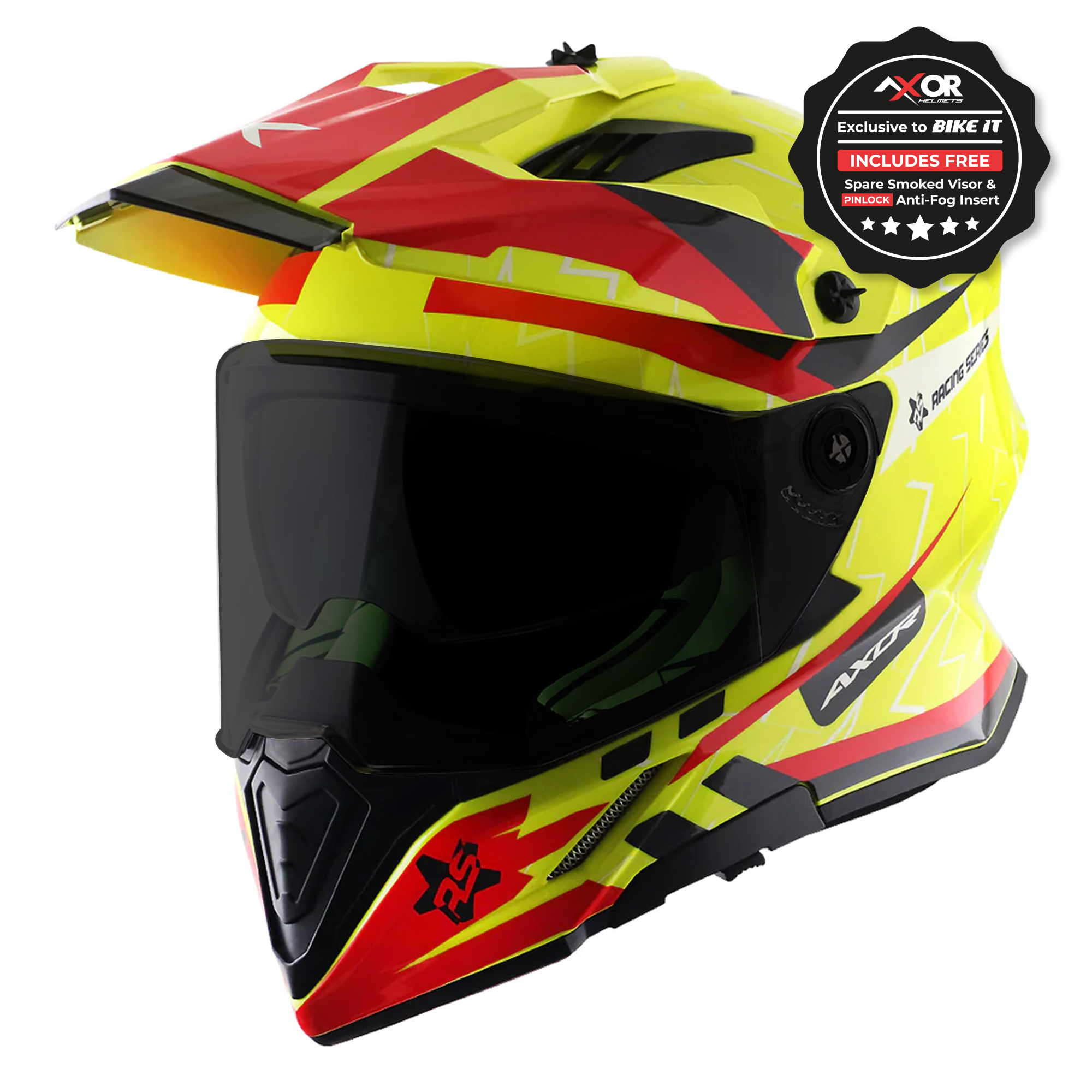 Axor Ghost Axor X-Cross Adventure Helmet - Flash Neon Yellow/Red Gloss – Ghostbikes