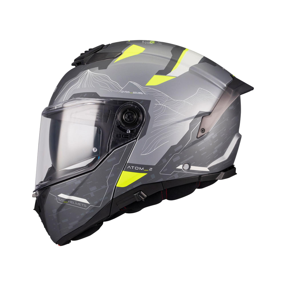 MT Atom 2 SV Highlands E2 Motorcycle Helmet Matt Grey Fluo