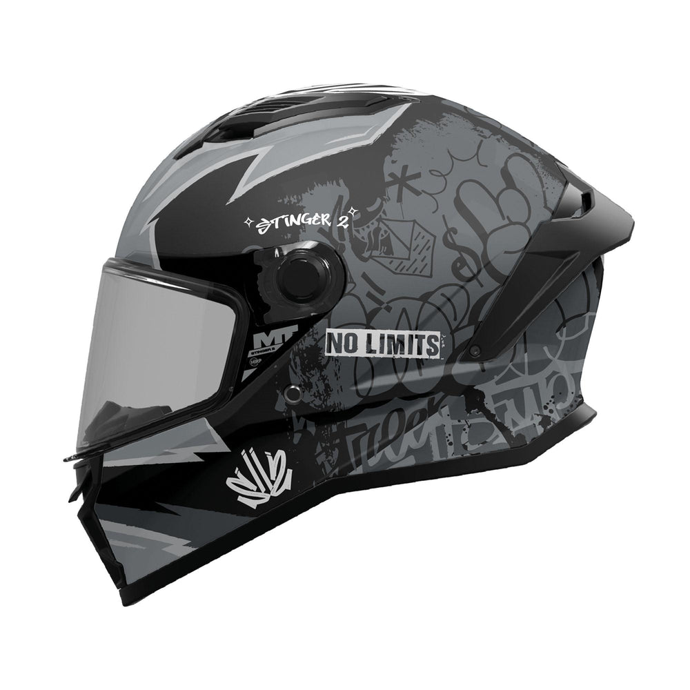 MT Stinger 2 Tagger B2 Motorcycle Helmet Matt Grey Black