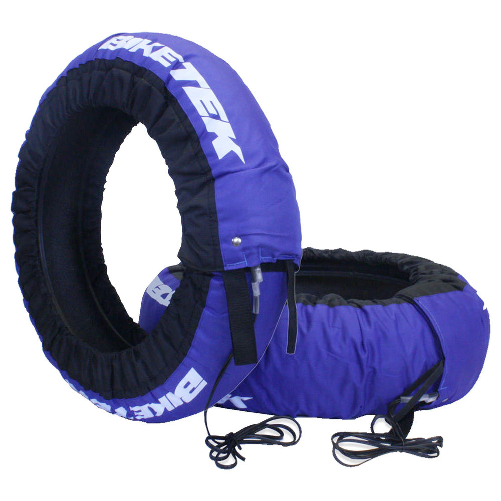 BikeTek Tyre Warmer Set For 120/70-17" Front & 180/60-17" Rear With EU 2 Pin Plug - Blue