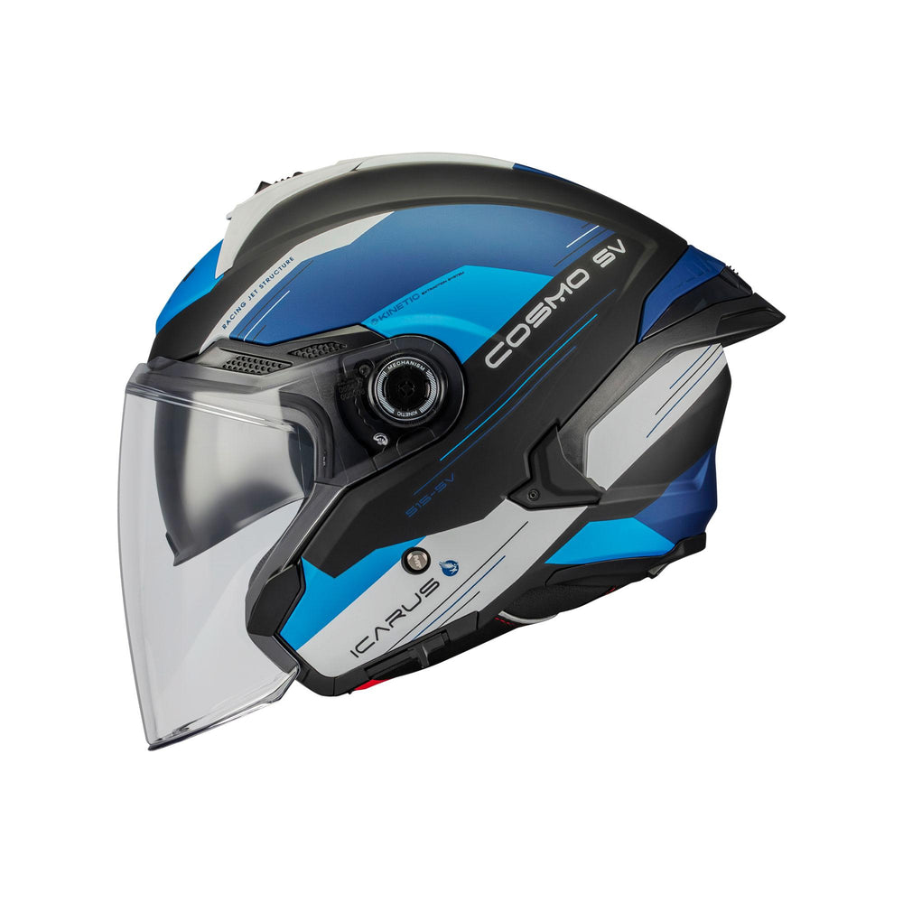 MT Cosmo SV Icarus B7 Motorcycle Helmet Matt Black Blue Whit