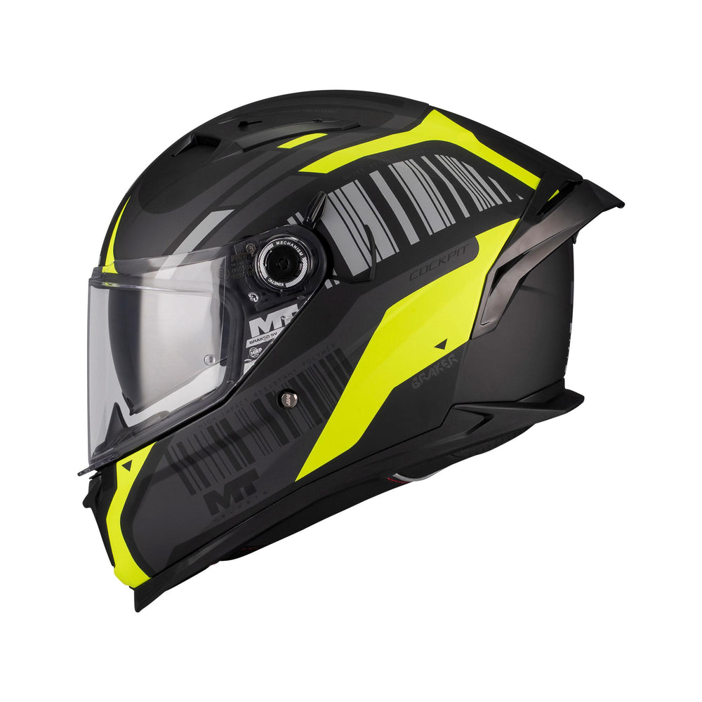 MT Braker SV Cockpit B13 Matt Motorcycle Helmet  Black Fluo