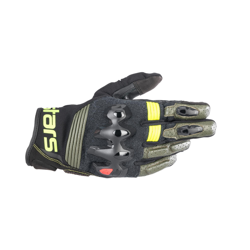 Alpinestars Halo Leather Gloves Forest Black Yellow Fluo