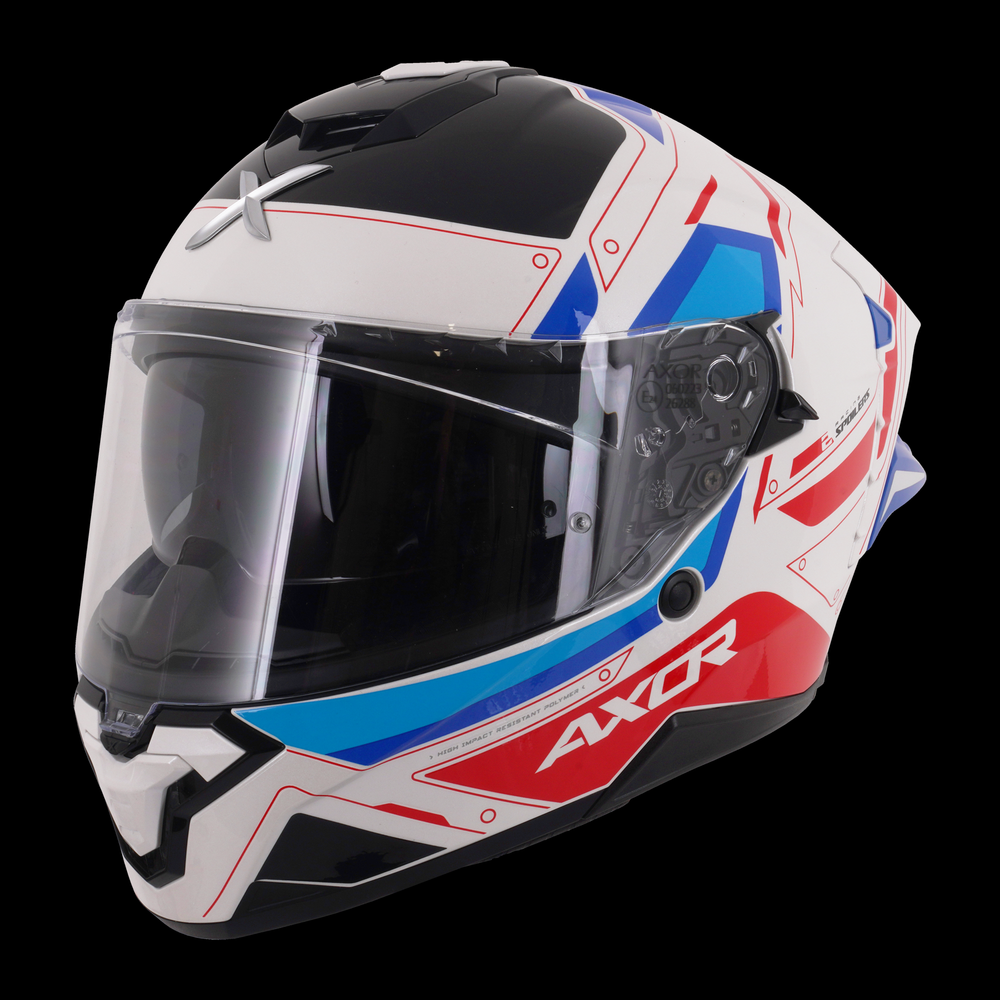 Axor Brutale Full Face Helmet With Dual Spoiler - Ryden White Red Blue