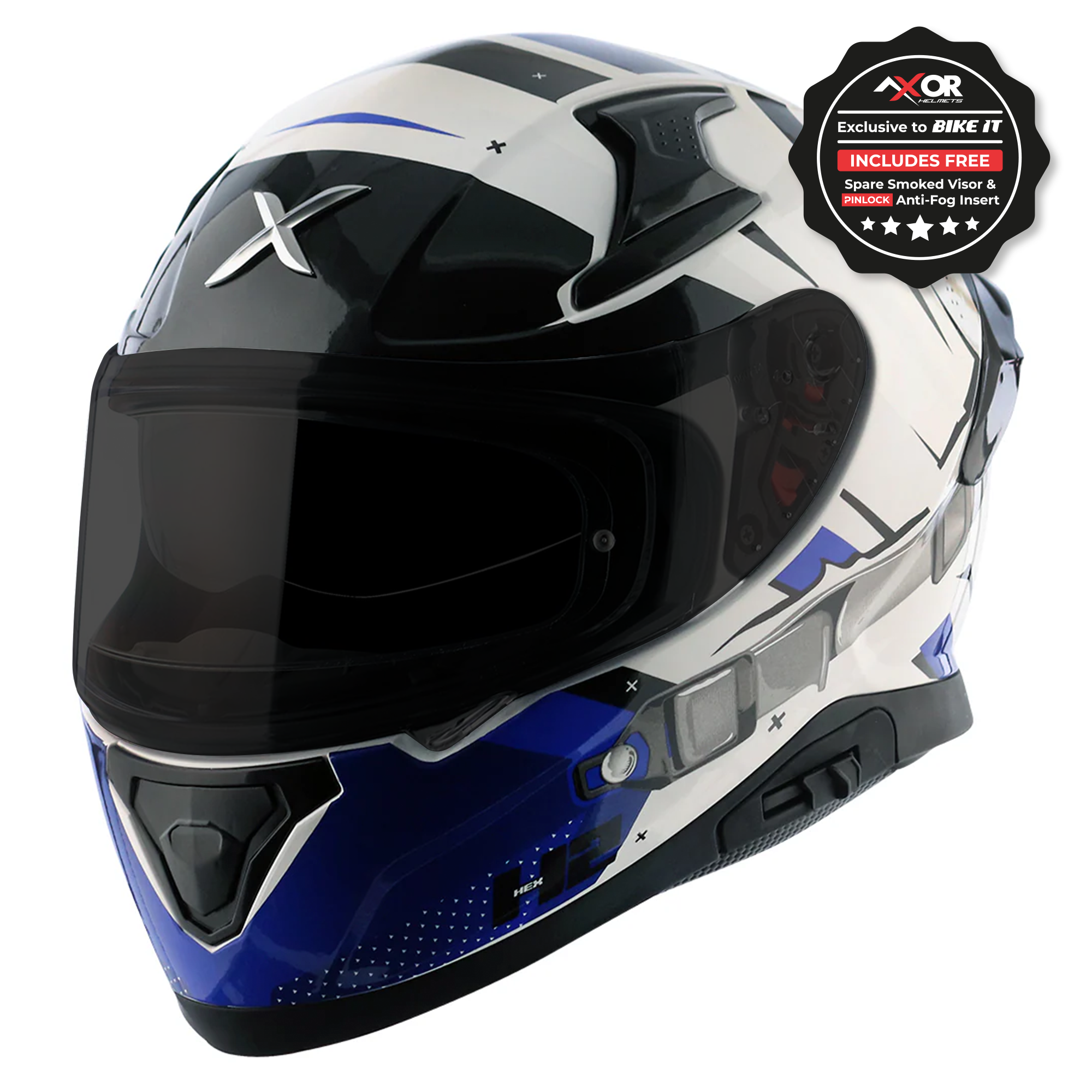 Axor Apex Full Face Helmet - Hex-2 White Blue Gloss – Ghostbikes