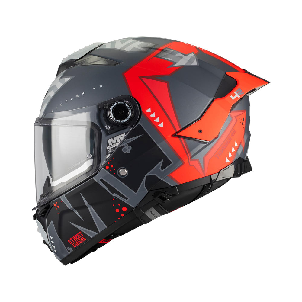 MT Thunder 4 R Canvas C5 Motorcycle Helmet  Matt Black Red