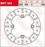 TRW Round Fixed Brake Disc 220mm For Malaguti Centro 125 I.E. 2008-2011 Rear