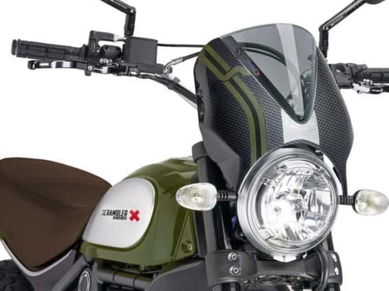Puig Retrovision Carbon Look Semi Fairing & Screen For Ducati Scrambler 800 Icon Dark 2020-2022 - Light Smoke