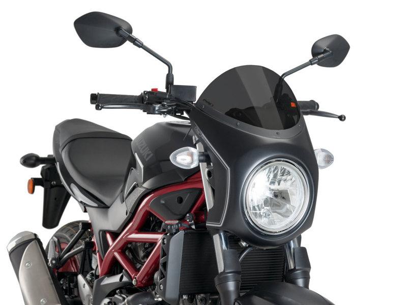 Puig Retro Black Semi Fairing & Screen 195mm For Suzuki SV 650 2016-2025 - Dark Smoke