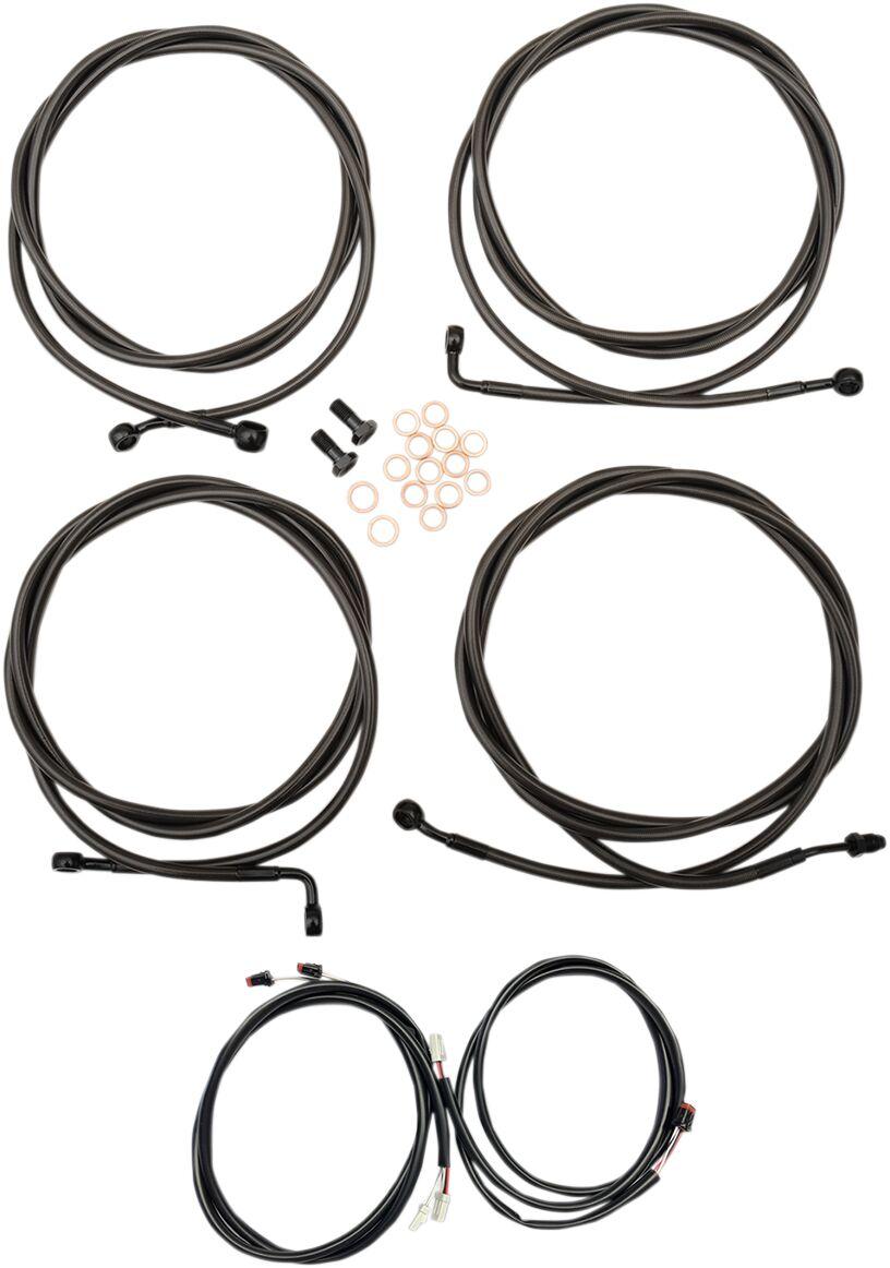 LA Choppers Complete Plug-and-Play Cable Kit For Harley Davidson FLDE 1750 ABS 2018-2019 30.5 cm - 35.5 cm (12" - 14") - Black/Clear-Coated