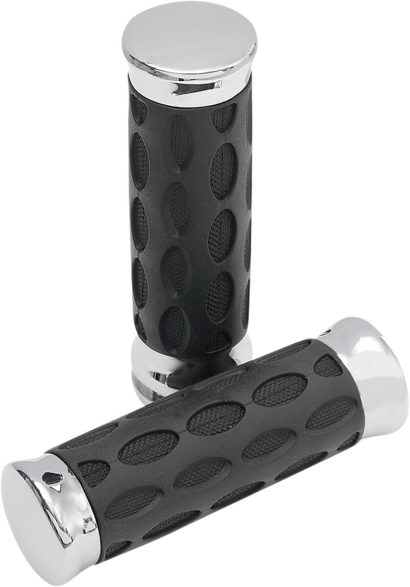 Drag Specialties Custom Rubber Grips For Harley Davidson FLHR 1584 2008 - Black Chrome