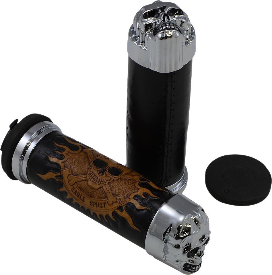 Drag Specialties Twist Throttle Skull Grips - Black/Brown/Chrome