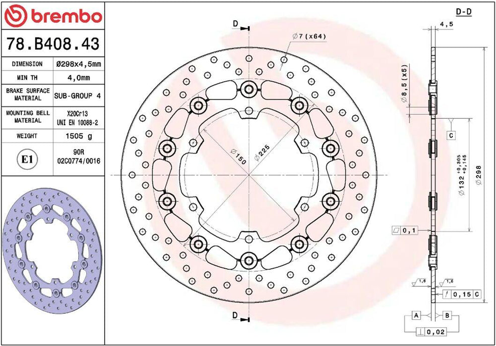 Brembo Oro Prime Line Floating Brake Disc For Yamaha XT 660 Z 2008-2013 Front