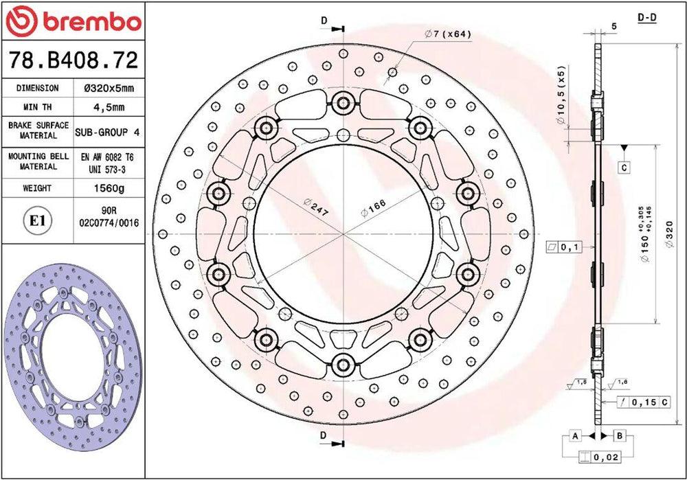 Brembo Oro Prime Line Floating Brake Disc For Triumph Speed Triple 1050 ABS - Black/Silver/Stainless Steel