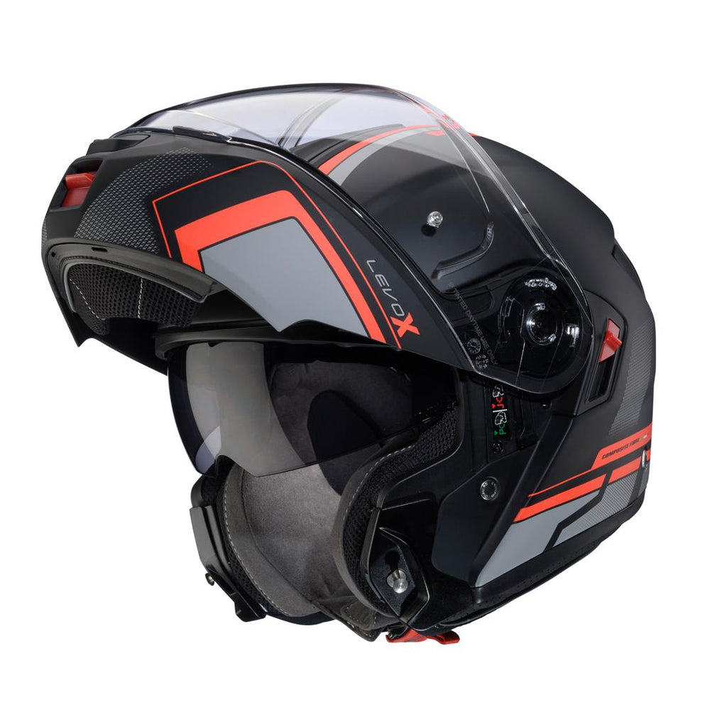 Caberg Levo X Elite Flip Front Motorcycle Helmet - Matt Black/Grey/Fluo Red