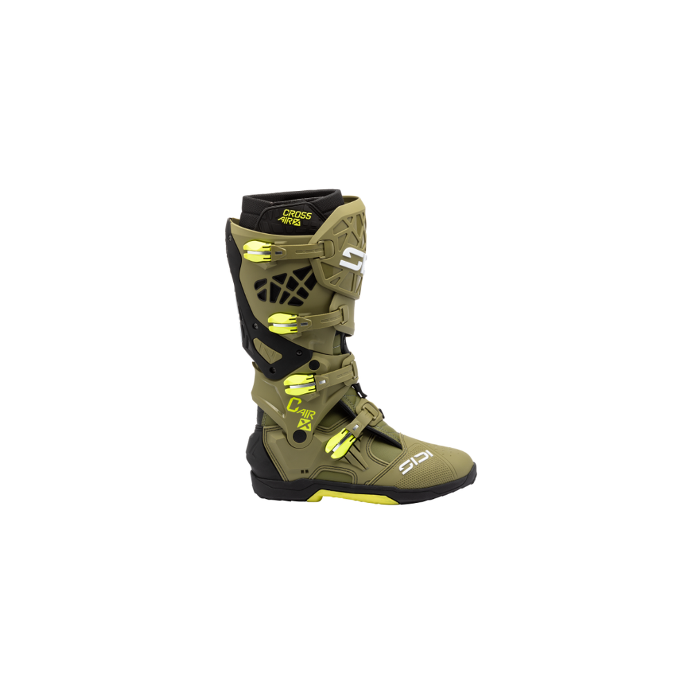 Sidi Crossair X Motocross Boots - Olive Green/Fluro Yellow