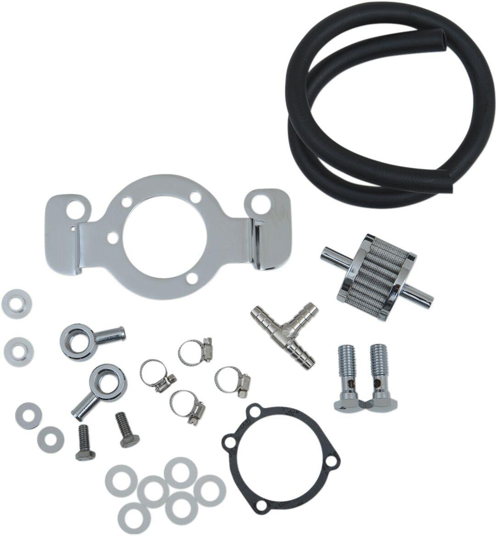 Drag Specialties Crankcase Breather with Support Bracket Kit For Harley Davidson XL 1200 C 1996-2006 - Black Chrome