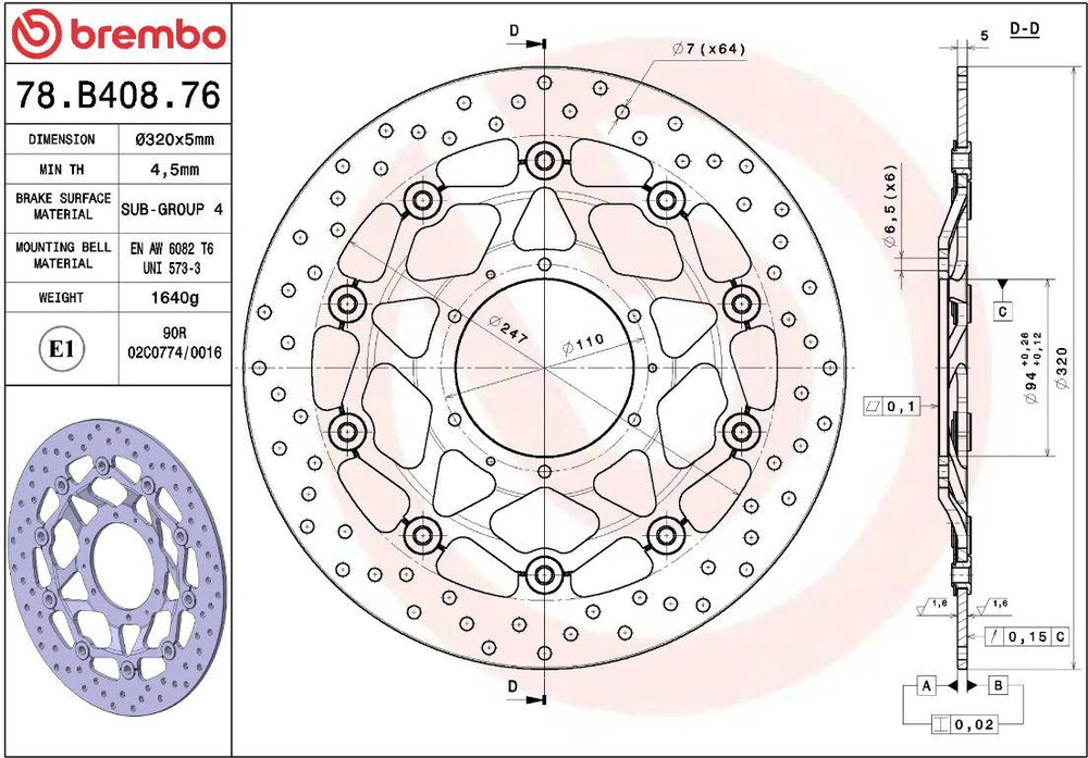 Brembo Oro Prime Line Floating Brake Disc For Honda CBR 1000 RR Fireblade 2009-2016 Front