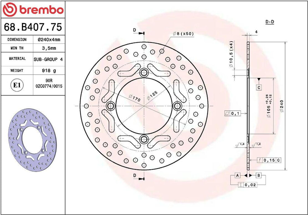 Brembo Oro Prime Line Fixed Brake Disc For Honda CB 250 1992-2003 Rear