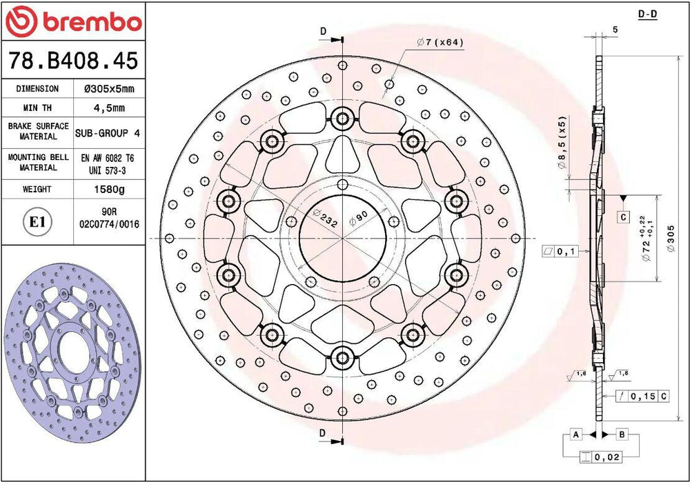 Brembo Oro Prime Line Floating Brake Disc For Ducati Hypermotard 1100 2007-2010 Front