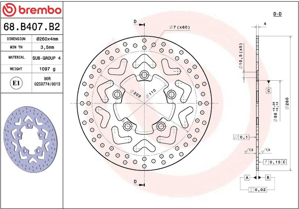 Brembo Oro Prime Line Fixed Brake Disc For Kymco Agility 125 2010-2020 Front
