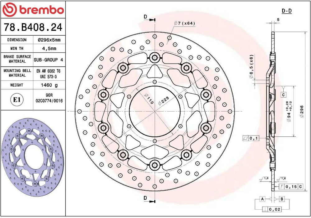 Brembo Oro Prime Line Floating Brake Disc For Honda CB600F 2007-2013 Front